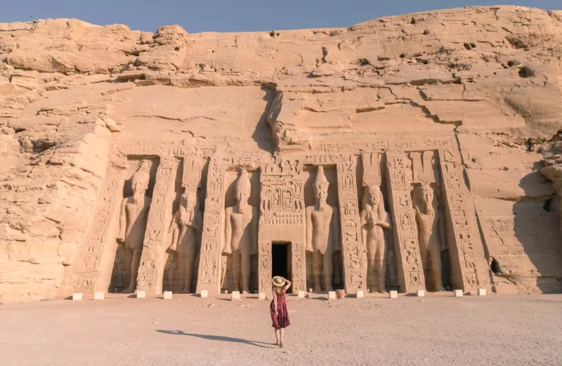 Nefertari is depicted in statue form at the great temple,  small temple is dedicated to Nefertari