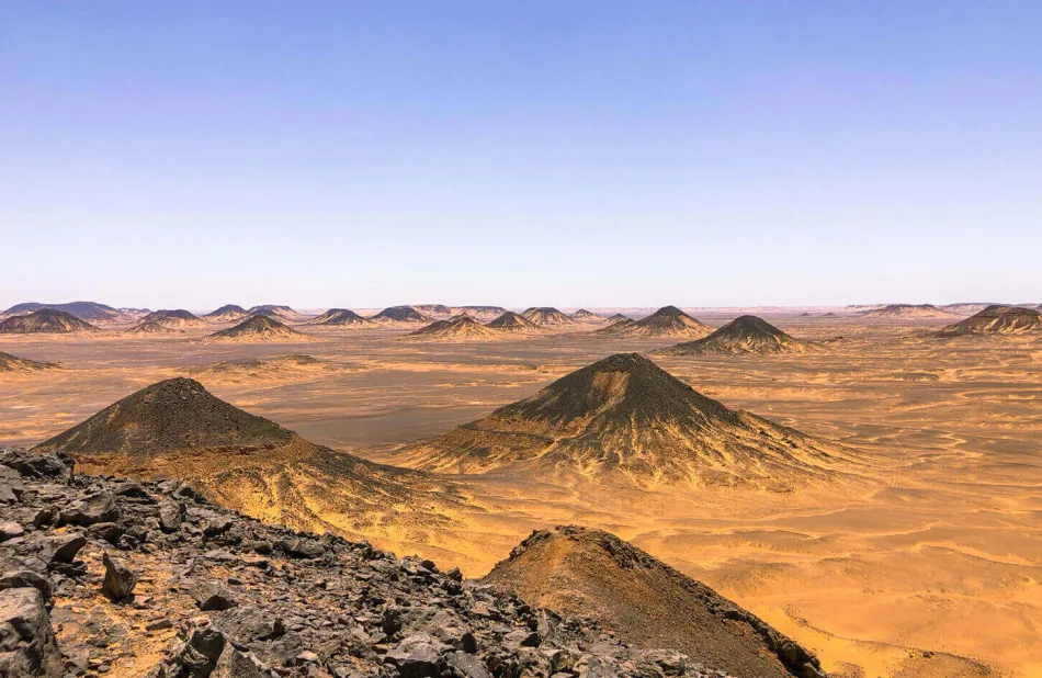 The Black Desert is a region of volcano-shaped and widely spaced mounds