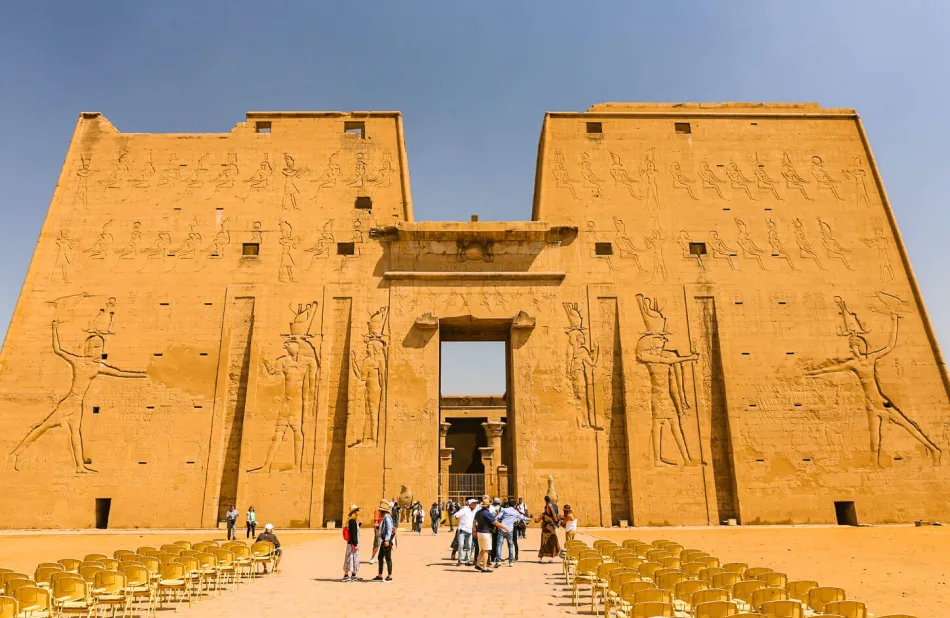 The Temple of Edfu is an Egyptian temple located on the west bank of the Nile in Edfu
