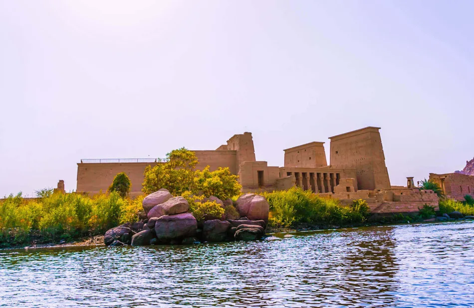 The Philae temple complex is an island-based temple complex in the reservoir of the Aswan Low Dam