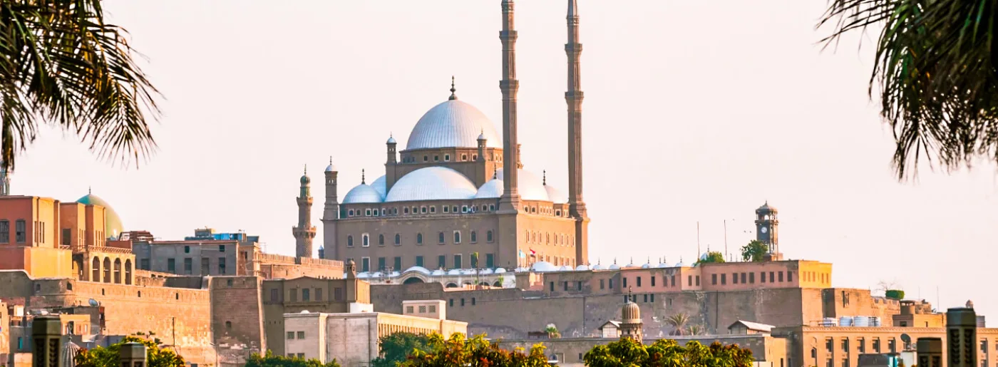 View of the historic Salah El-Din Citadel in Cairo, featuring the Mohamed Ali Mosque