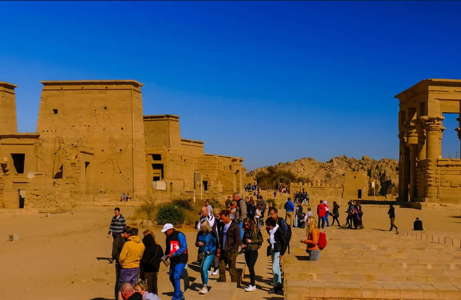 The Philae temple complex is an island-based temple complex in the reservoir of the Aswan Low Dam