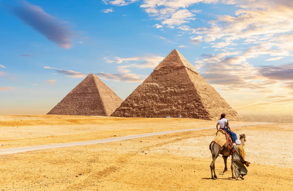 Sunset camel ride at the Pyramids of Giza