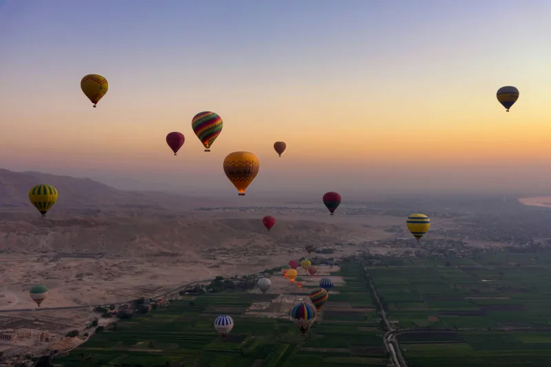 Hot air balloon over Luxor temples from Hurghada trip
