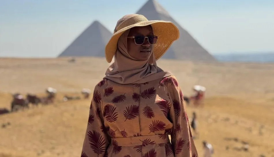 Panoramic view of Giza Pyramids from Hurghada tour