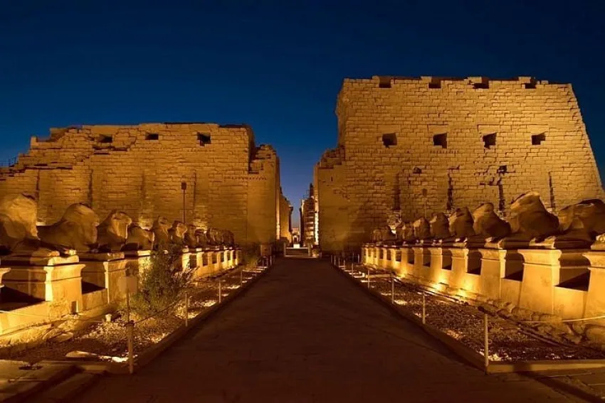 View of the illuminated Karnak Temple Complex during the Sound and Light Karnak Show