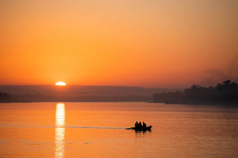 Nile River shining beneath the Egypt Solar Eclipse sky