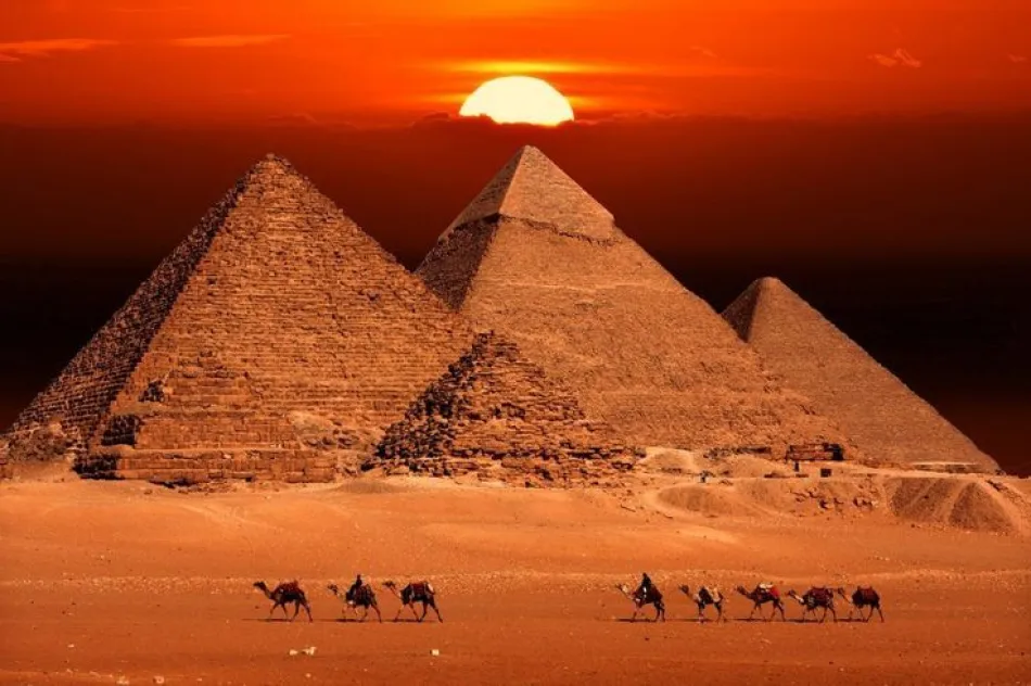 Giza Pyramids under the Egypt Solar Eclipse shadows.