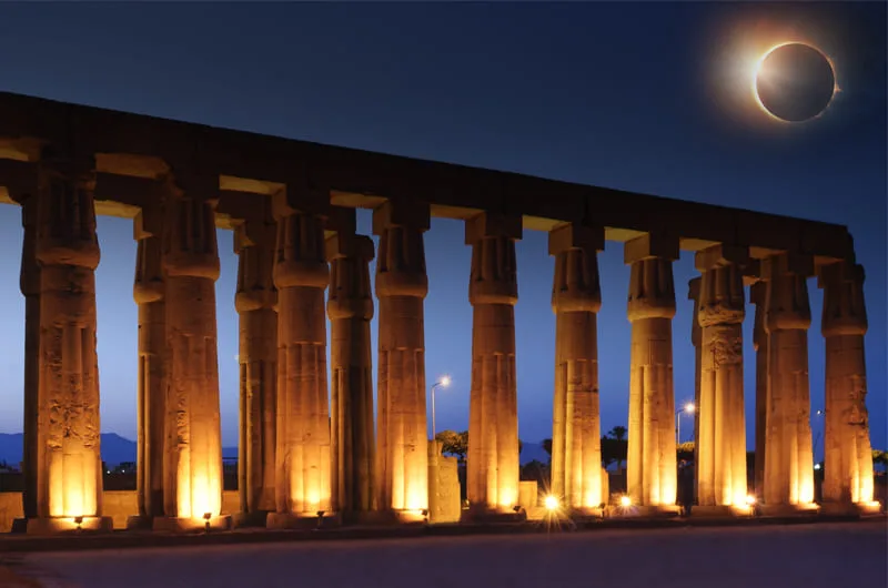 Ancient Luxor Temple catching Egypt Solar Eclipse light
