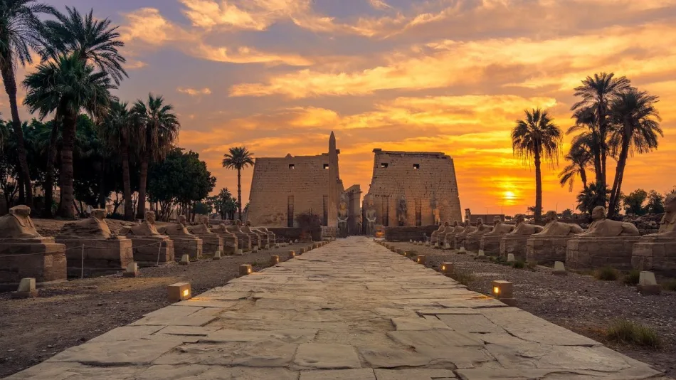 Egypt Solar Eclipse creating rare colors over Luxor Temple