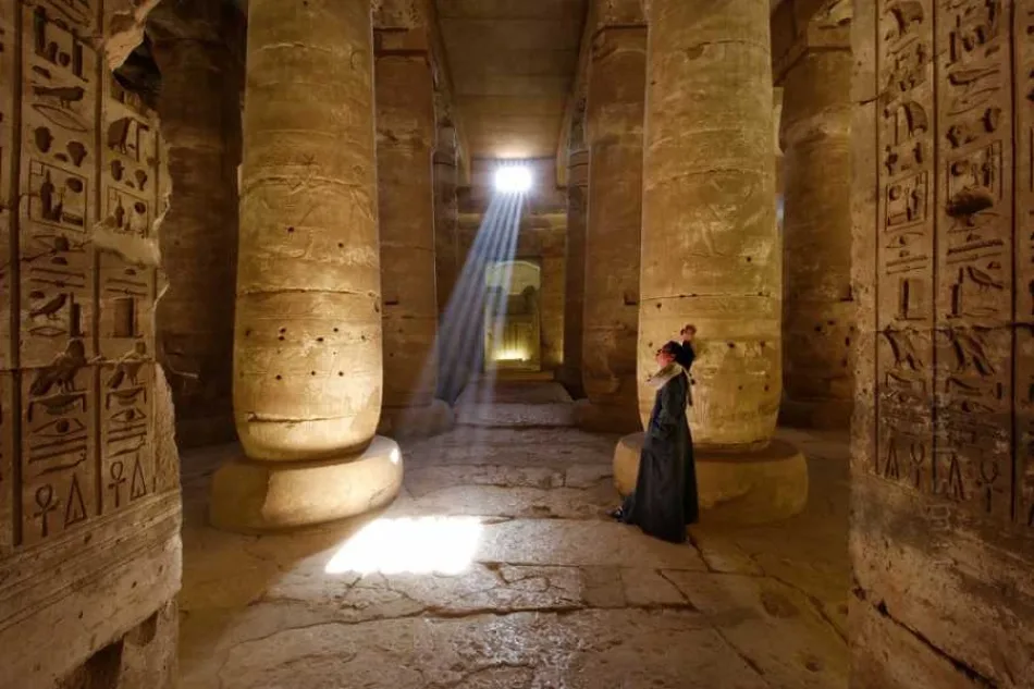 Dendera Temple illuminated by the Egypt Solar Eclipse glow