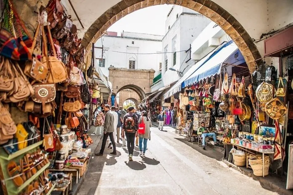 Traditional Marrakech souk filled with spices, textiles, and local handicrafts.