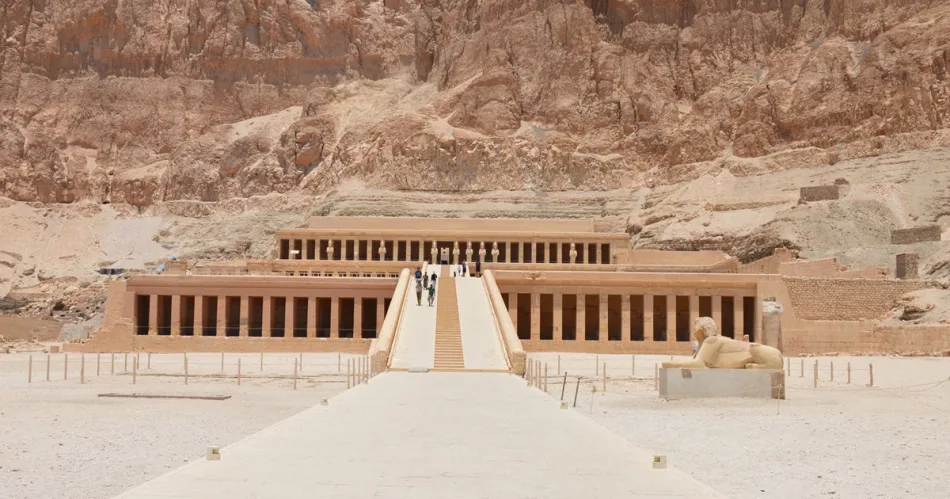 View of Hatshepsut Temple at Deir el-Bahari with terraces and ancient architecture