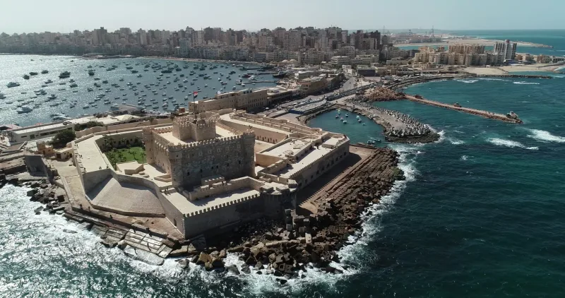 Alexandria Mediterranean Sea View Scenic view of Alexandria city along the Mediterranean Sea with waterfront promenade