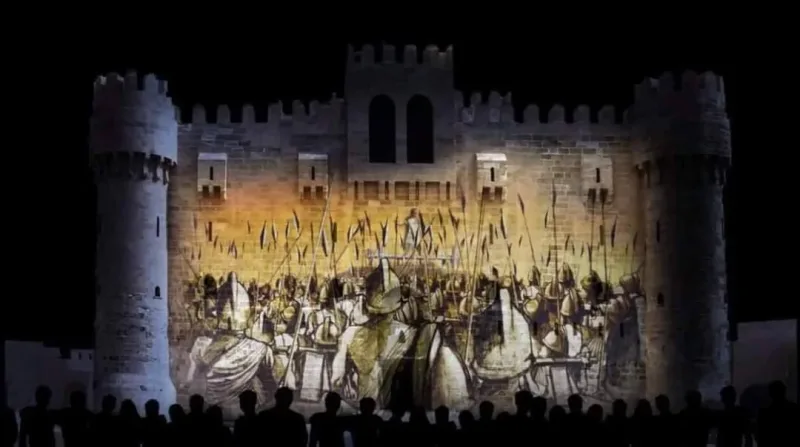 Night view of Qaitbay Citadel during the Sound and Light Show in Alexandria